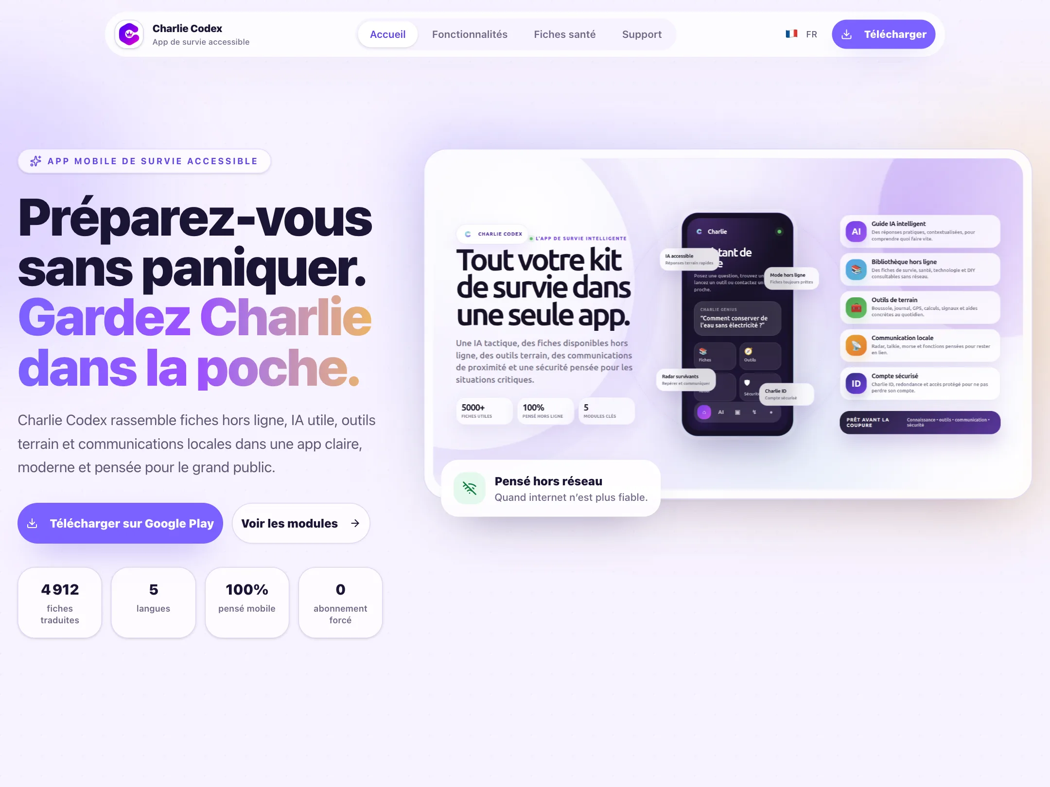 Page d’accueil du site Charlie Codex