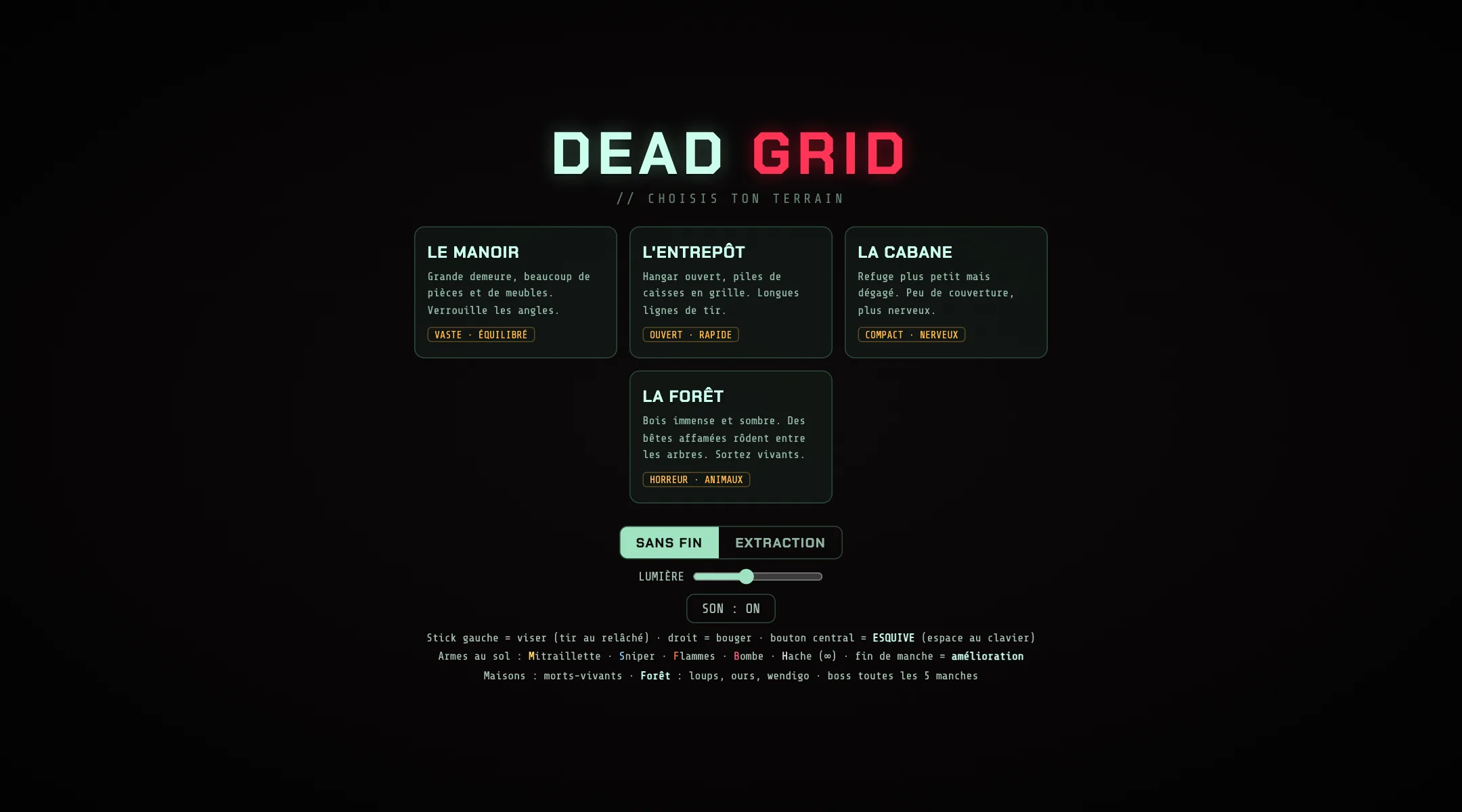 Menu du jeu DEAD GRID